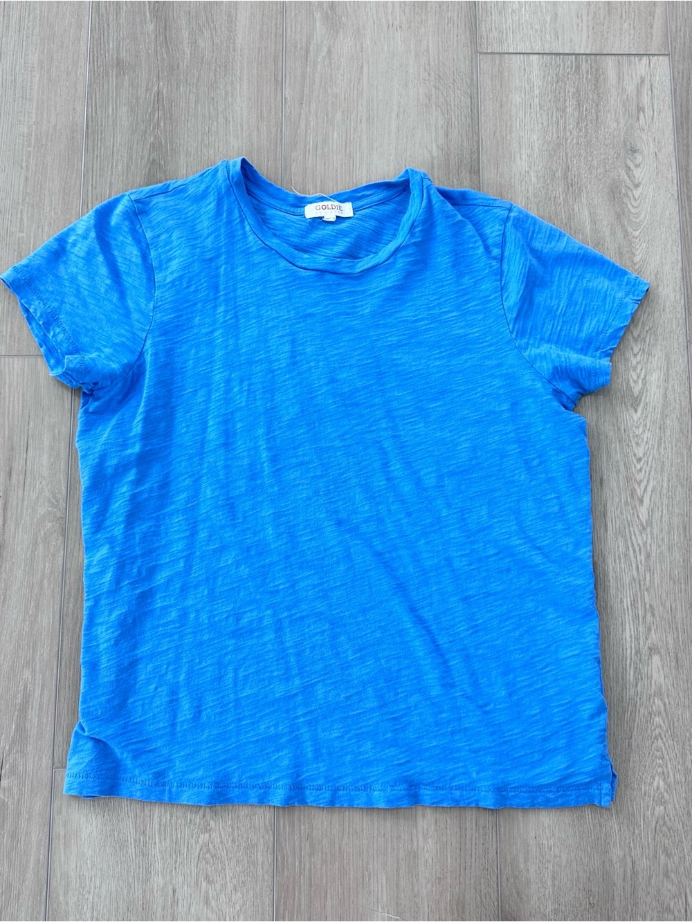 GOLDIE pima cotton crewneck short sleeve T shirt white blue small - Picture 2 of 9